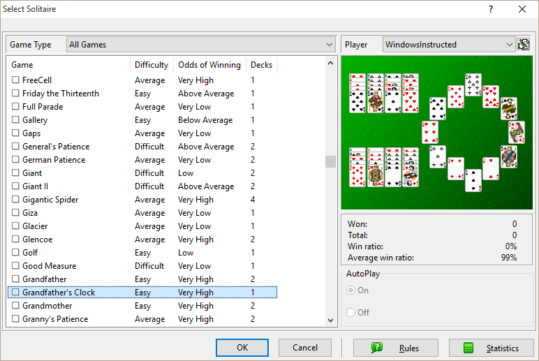 microsoft solitaire difficulty